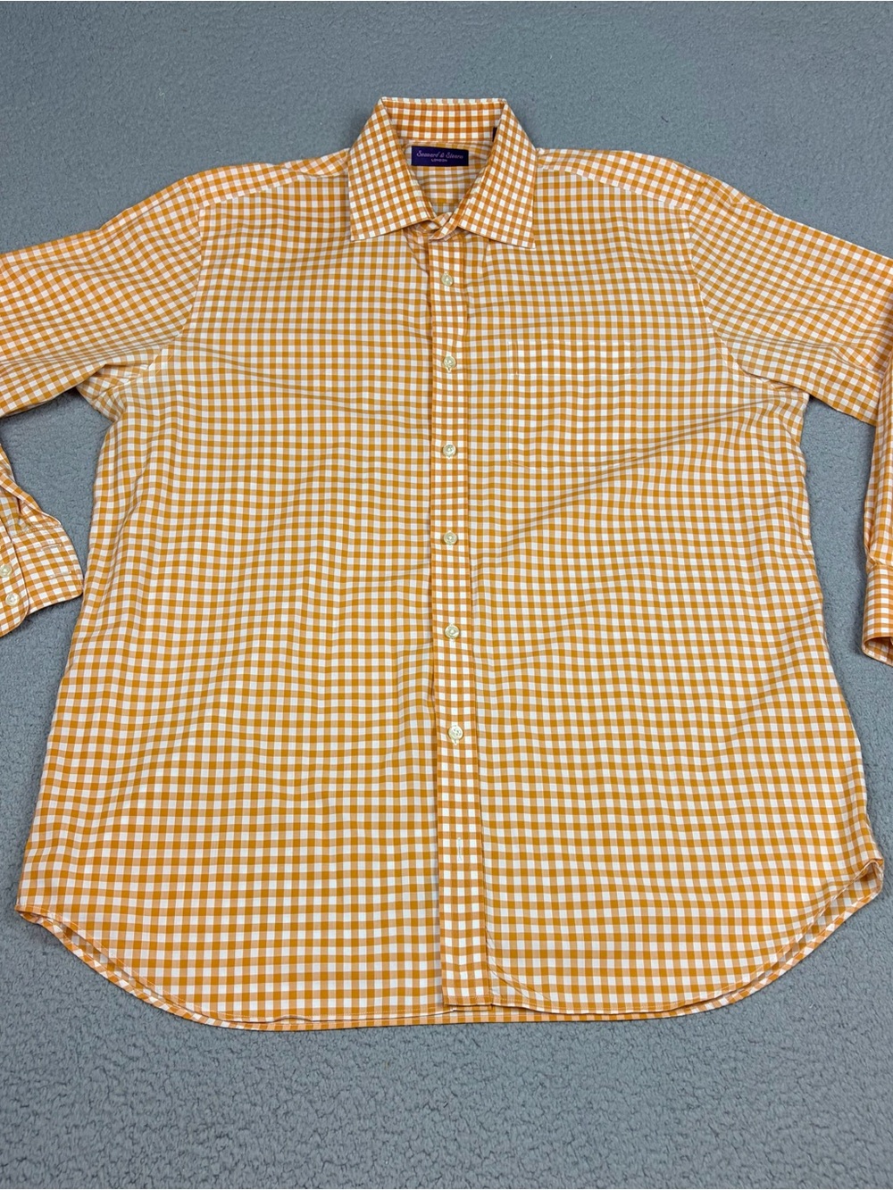 Seaward & Stearn London Shirt Men's XL Orange Gingham Check Button-Up Cotton